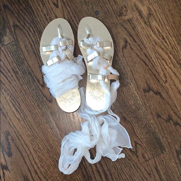 New Leather handmade sandals- silk ribbons USA 10 - Picture 2 of 11